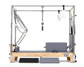 DZ132FT-1 commercial oak Pilates reformer with full tower, front view