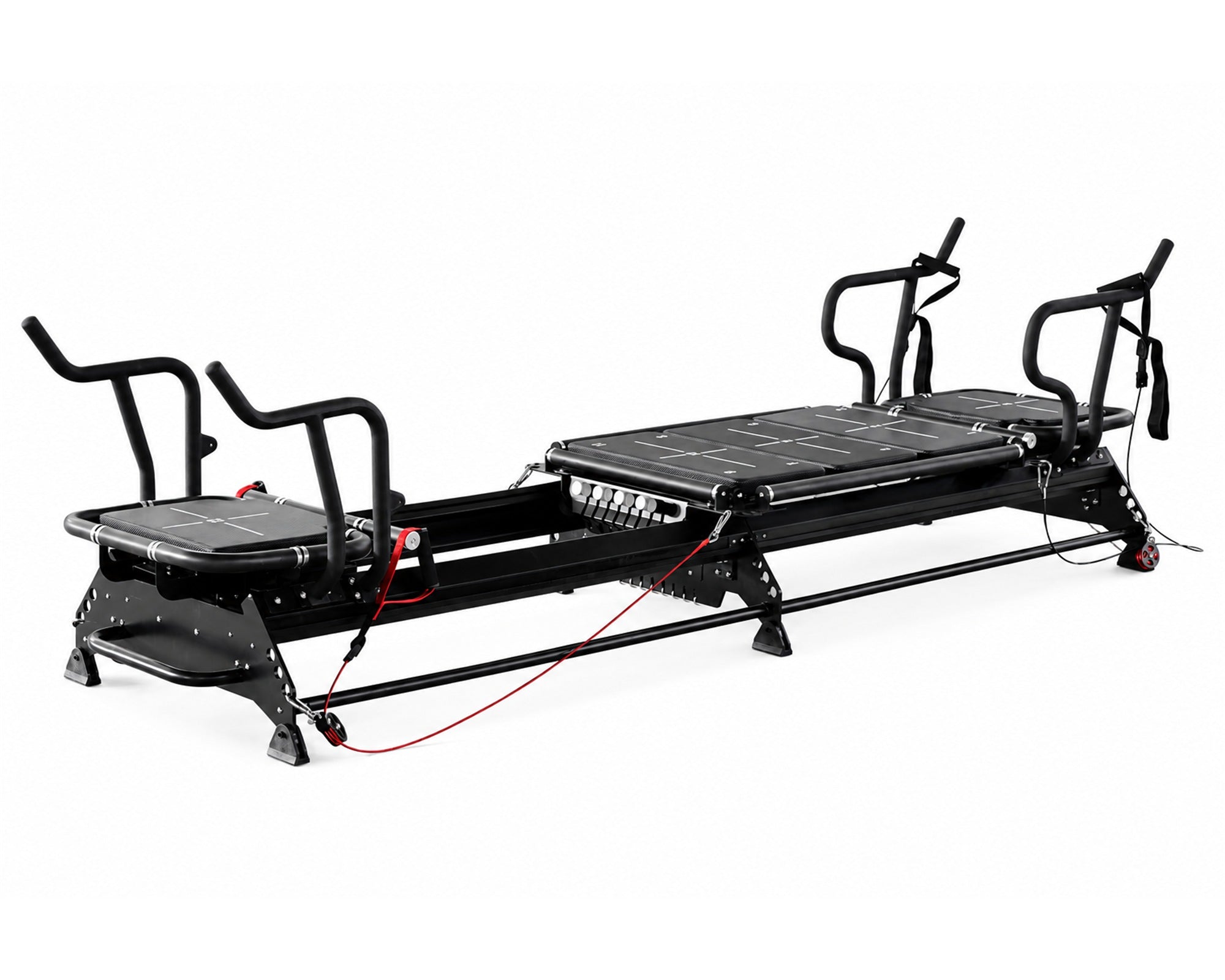 DZ179 commercial mega reformer with black iron frame and rope pulley system