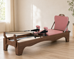 DZ184 Pilates reformer available with walnut wood frame