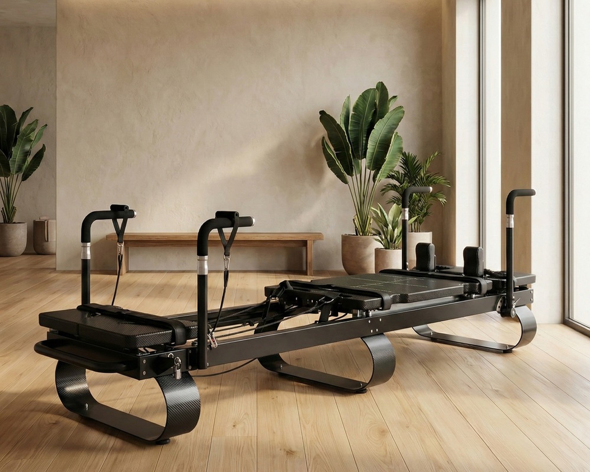 DZ175 commercial Mega Reformer with dual rope system in a modern Pilates studio