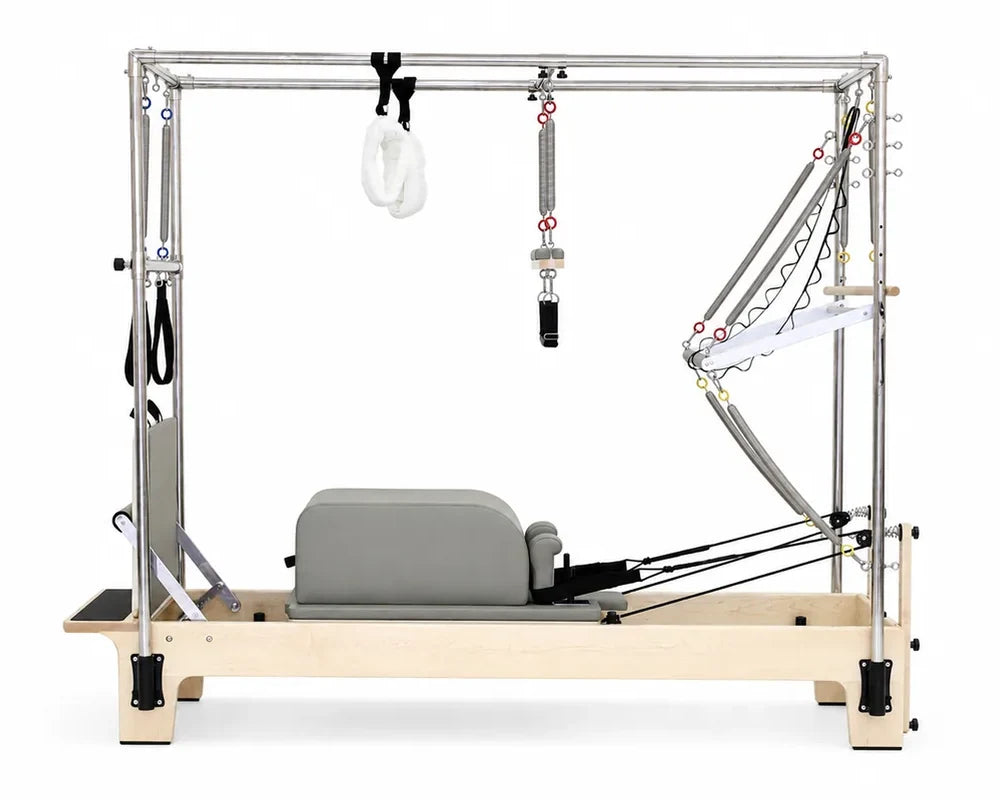 DZ1832FT commercial maple Pilates reformer with full tower front view